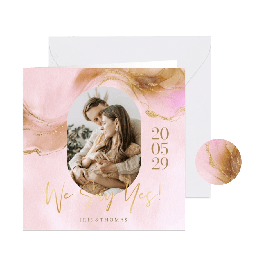 Hochzeitseinladung Aquarell-Goldlook & Foto - Karteneindruck
