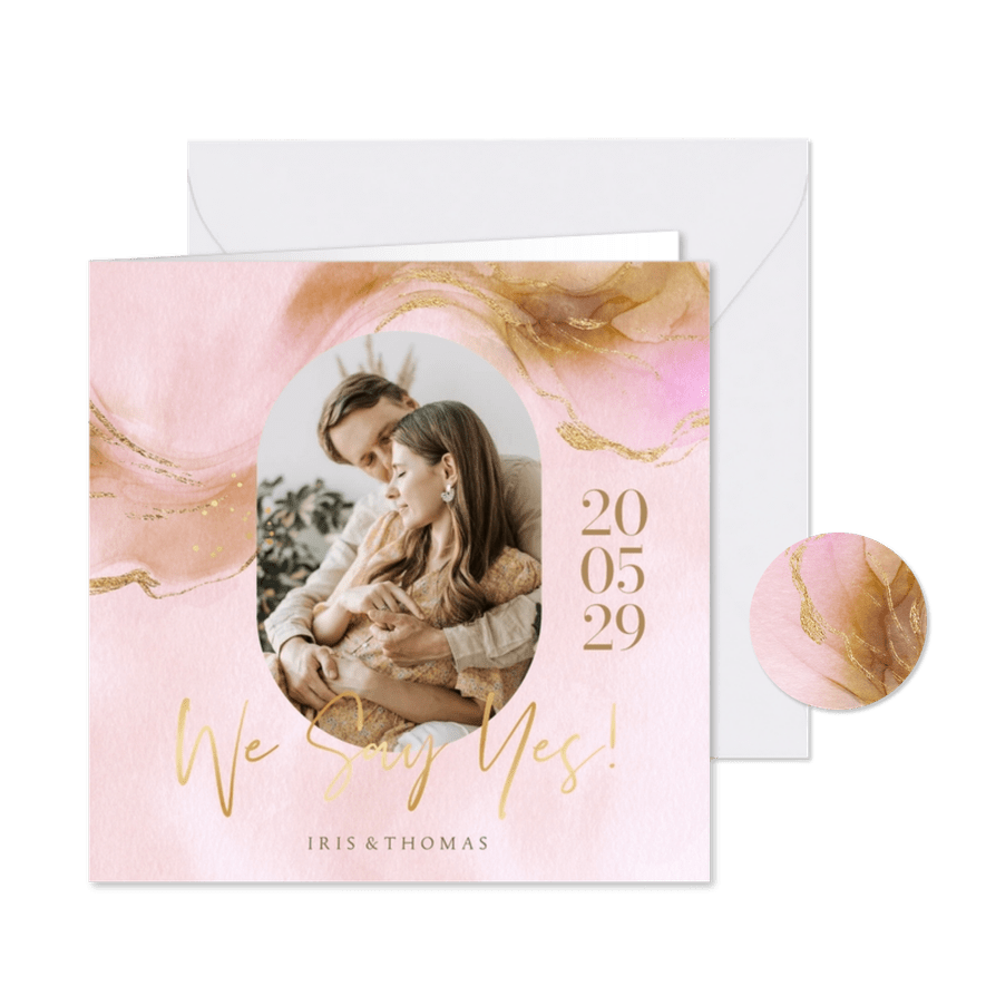 Hochzeitseinladung Aquarell-Goldlook & Foto - Karteneindruck
