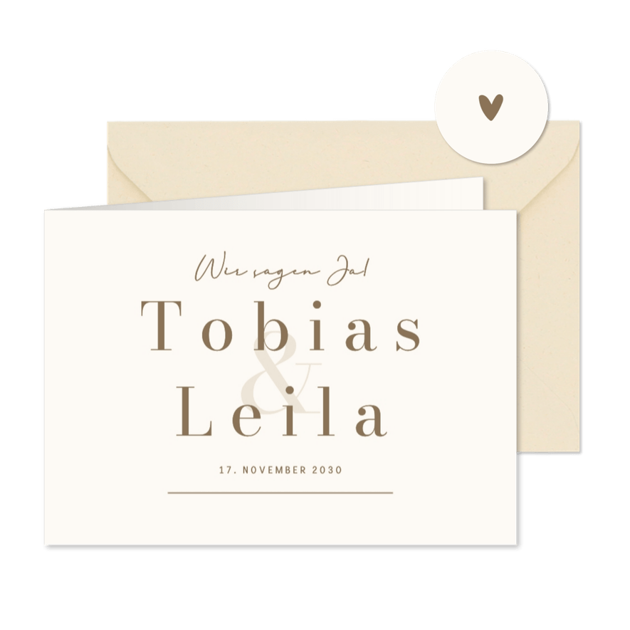 Hochzeitseinladung Beige Minimalistisch Ampersand - Kartenvorschau