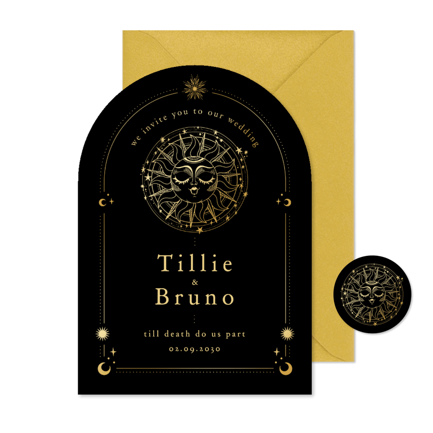 Hochzeitseinladung Bogenform Tattoo Sonne Astrologie - Karteneindruck