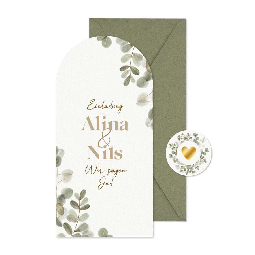 Hochzeitseinladung Eukalyptus Bogenkarte Aquarell - Karteneindruck
