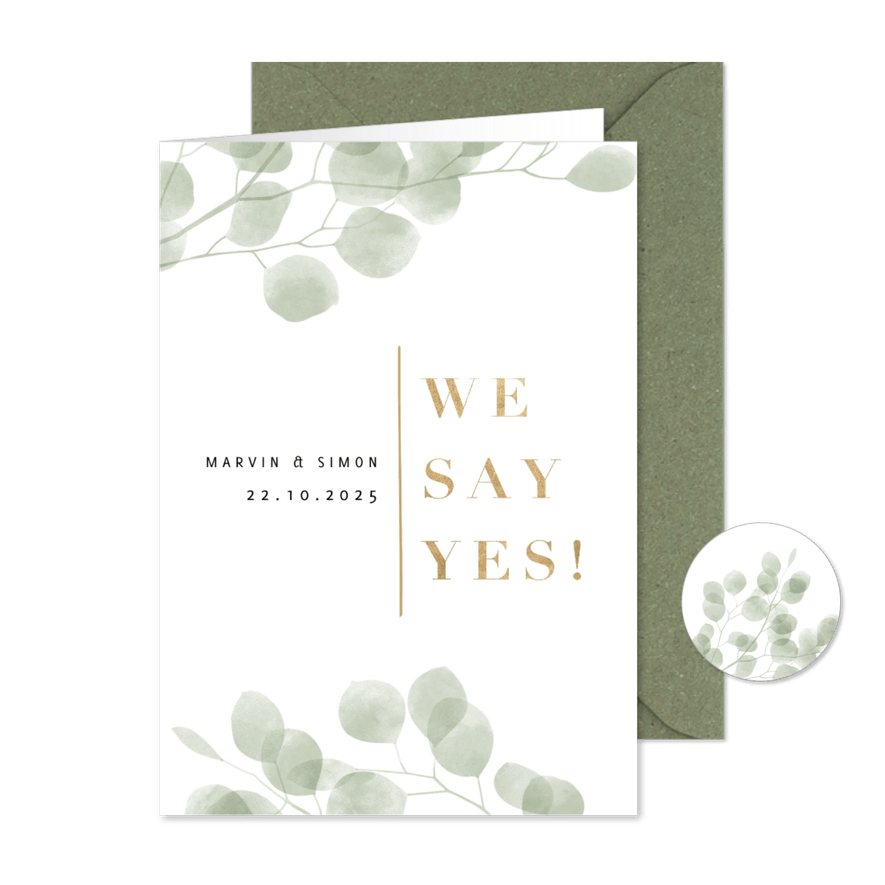 Hochzeitseinladung Eukalyptus 'we say yes' Foto innen - Karteneindruck