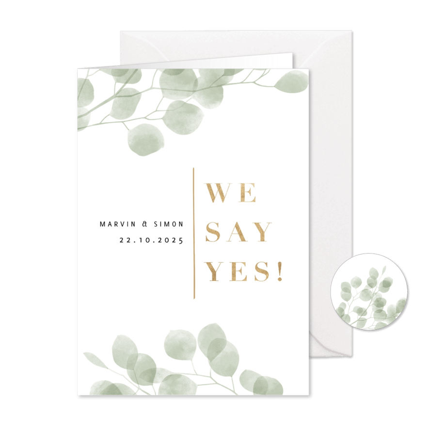 Hochzeitseinladung Eukalyptus 'we say yes' Foto innen - Karteneindruck
