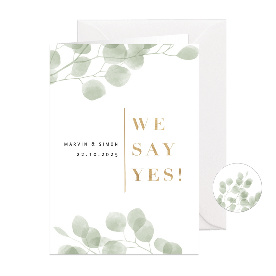 Hochzeitseinladung Eukalyptus 'we say yes' Foto innen - Karteneindruck
