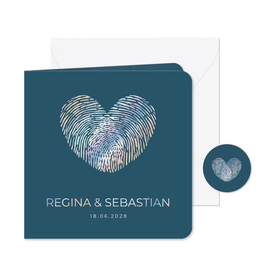 Hochzeitseinladung Fingerabdrücke Herz - Karteneindruck
