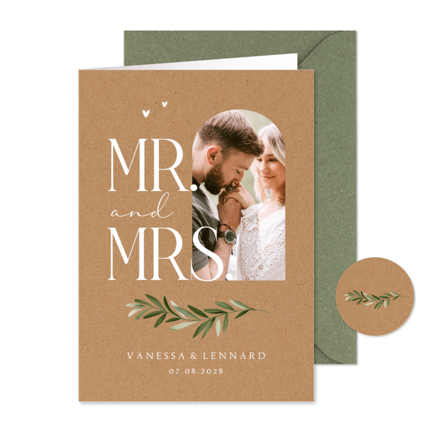 Hochzeitseinladung Foto & Zweig auf Kraftpapier - Karteneindruck
