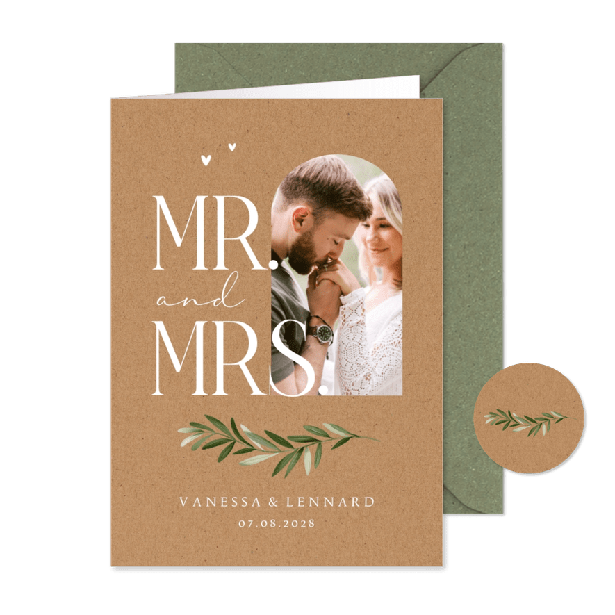 Hochzeitseinladung Foto & Zweig auf Kraftpapier - Karteneindruck
