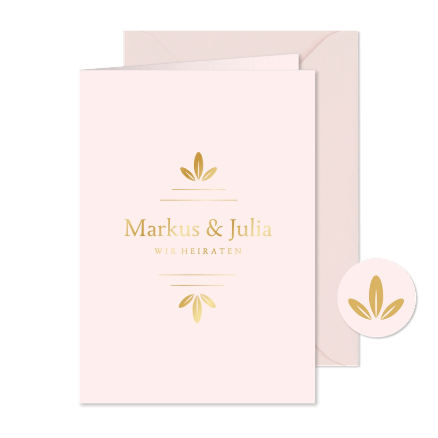 Hochzeitseinladung Goldornamente - Karteneindruck