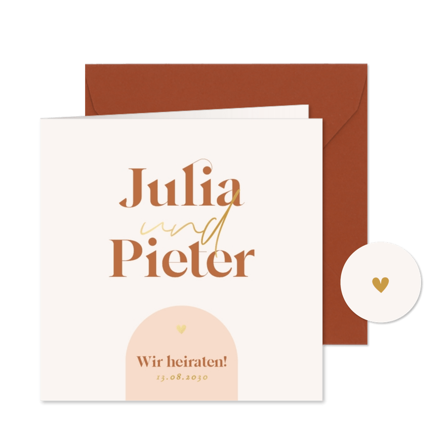 Hochzeitseinladung grafisch Bogen modern Orange - Kartenvorschau