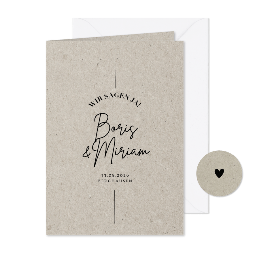 Hochzeitseinladung im Kartonlook - Karteneindruck
