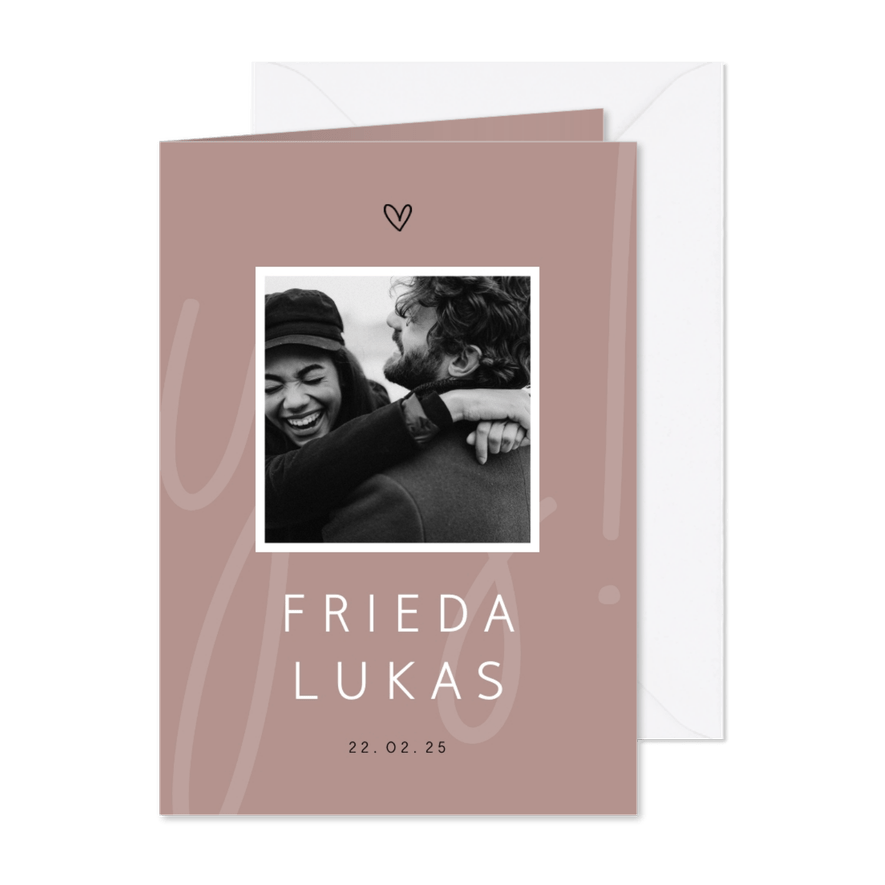 Hochzeitseinladung minimalistisch mit Foto und Herz - Karteneindruck