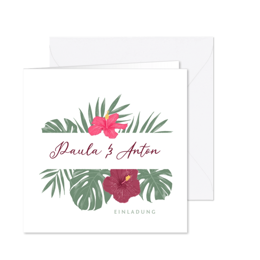 Hochzeitseinladung mit Hibiskus - Karteneindruck