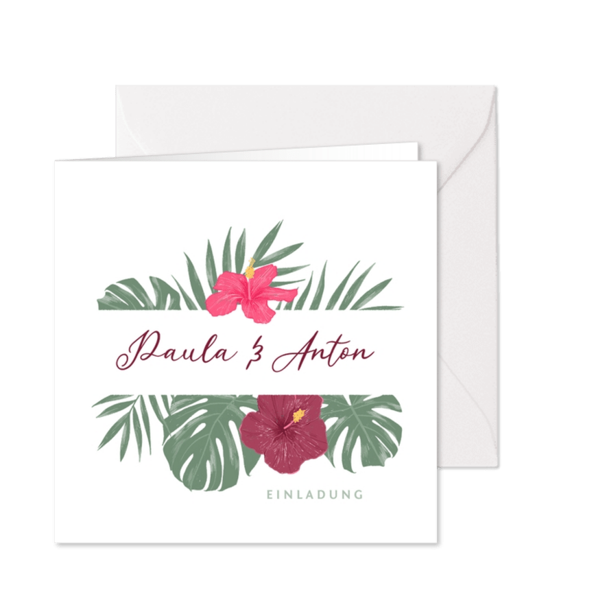 Hochzeitseinladung mit Hibiskus - Karteneindruck
