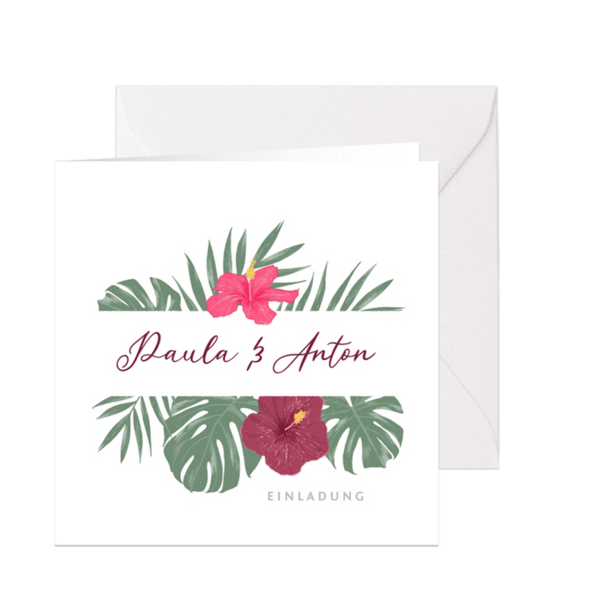 Hochzeitseinladung mit Hibiskus - Karteneindruck
