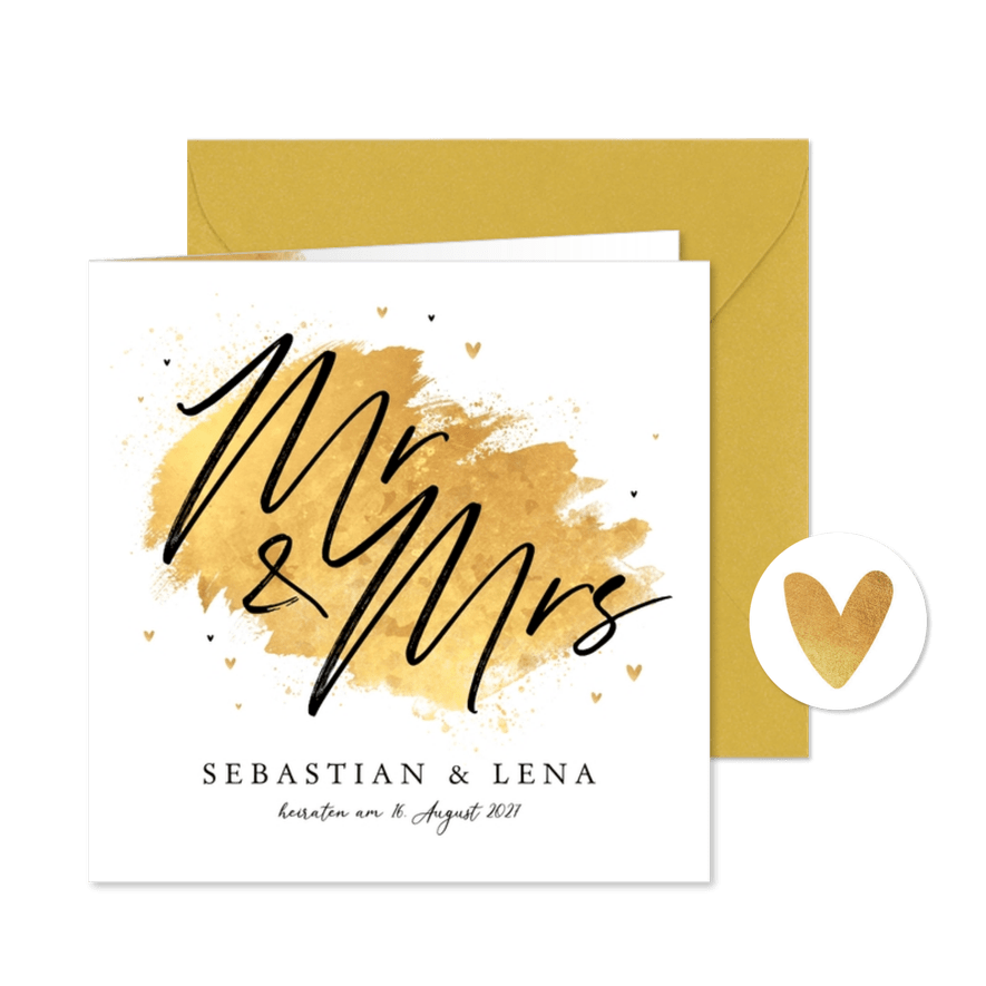 Hochzeitseinladung Mr. & Mrs. Goldlook - Karteneindruck
