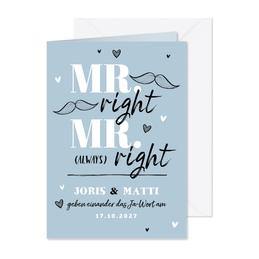Hochzeitseinladung 'Mr. right Mr. always right' - Karteneindruck
