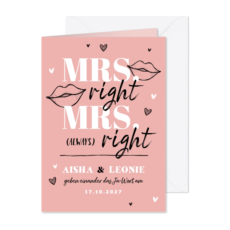 Hochzeitseinladung 'Mrs. right Mrs. always right' - Kartenvorschau