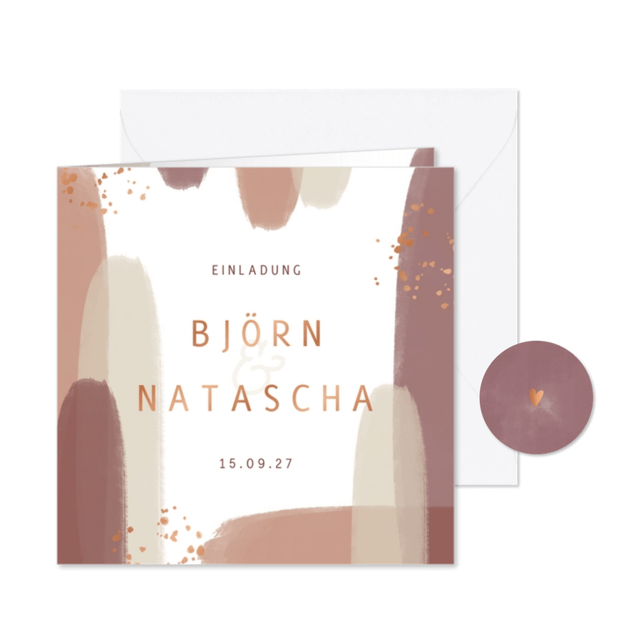 Hochzeitseinladung Pinselstriche kupfer - Karteneindruck