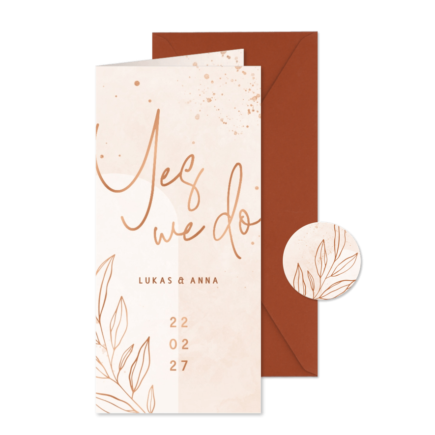 Hochzeitseinladung rosé filigraner Zweig - Karteneindruck