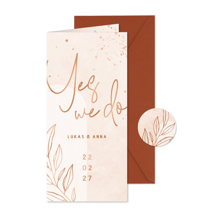 Hochzeitseinladung rosé filigraner Zweig - Karteneindruck