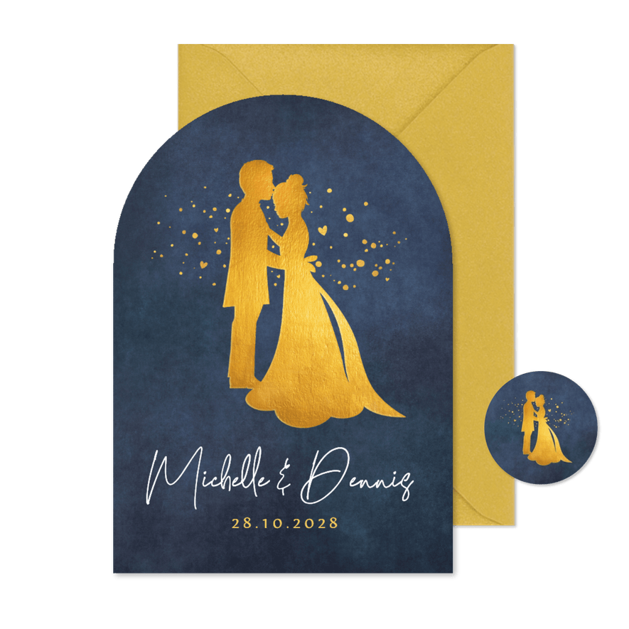 Hochzeitseinladung Scherenschnitt Bogen Goldlook - Karteneindruck
