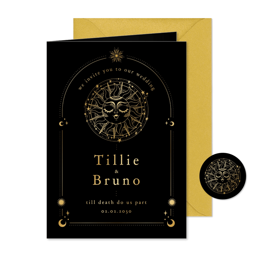 Hochzeitseinladung Tattoo Sonne Astrologie - Karteneindruck