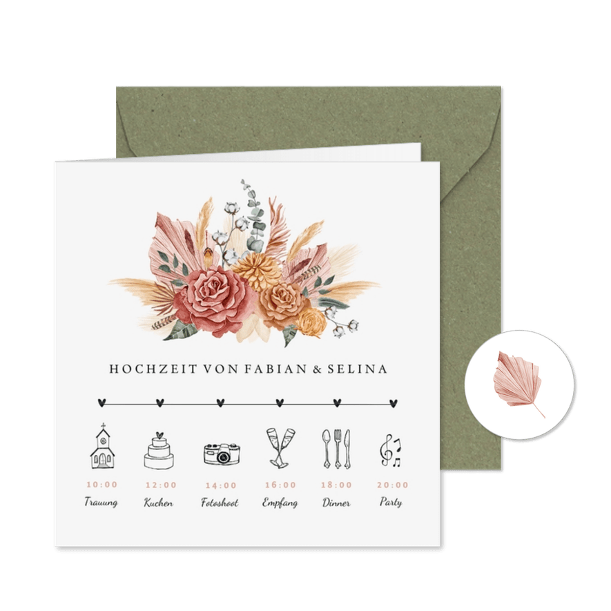 Hochzeitseinladung Timeline Bohemian Flowers - Karteneindruck
