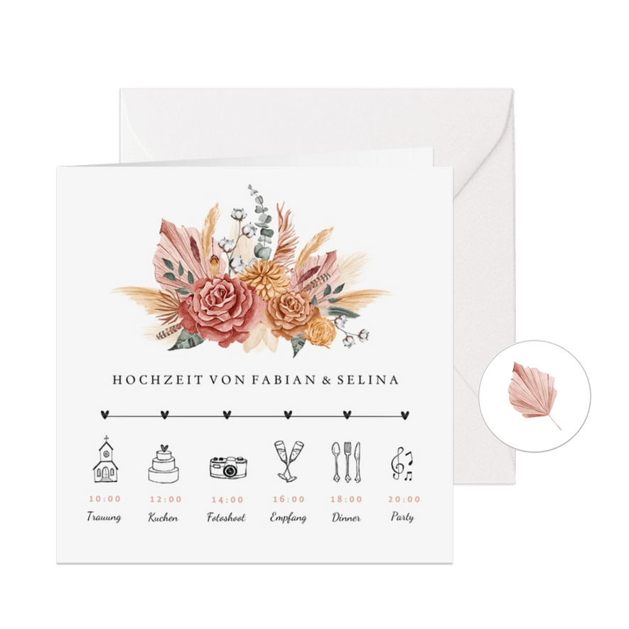 Hochzeitseinladung Timeline Bohemian Flowers - Karteneindruck
