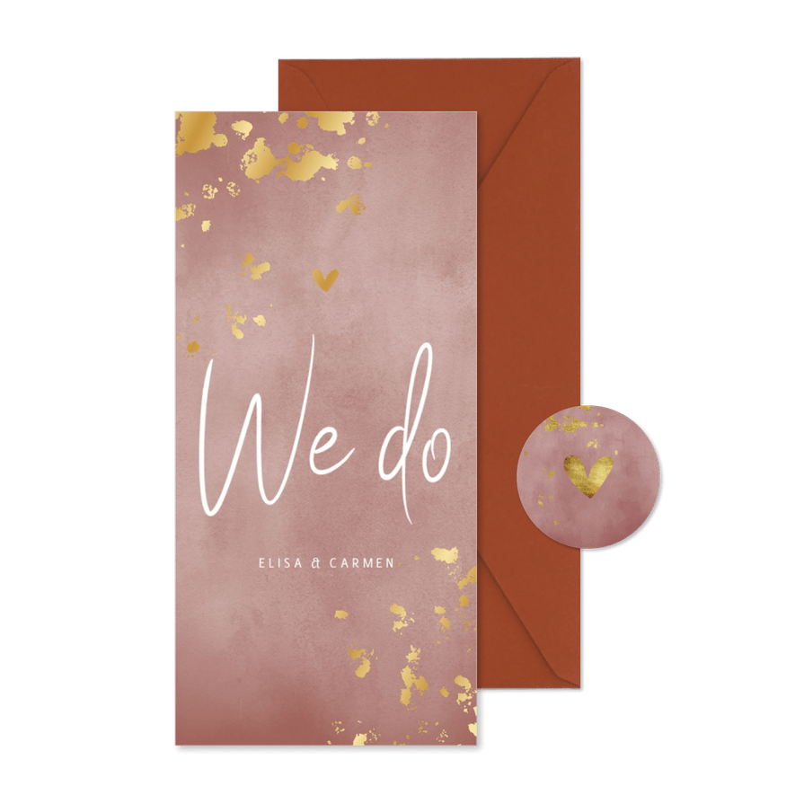 Hochzeitseinladung 'We do' Aquarell & Goldtupfen - Karteneindruck
