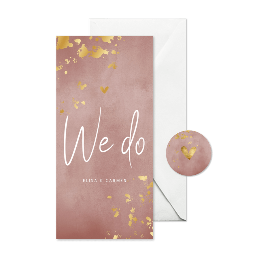 Hochzeitseinladung 'We do' Aquarell & Goldtupfen - Karteneindruck
