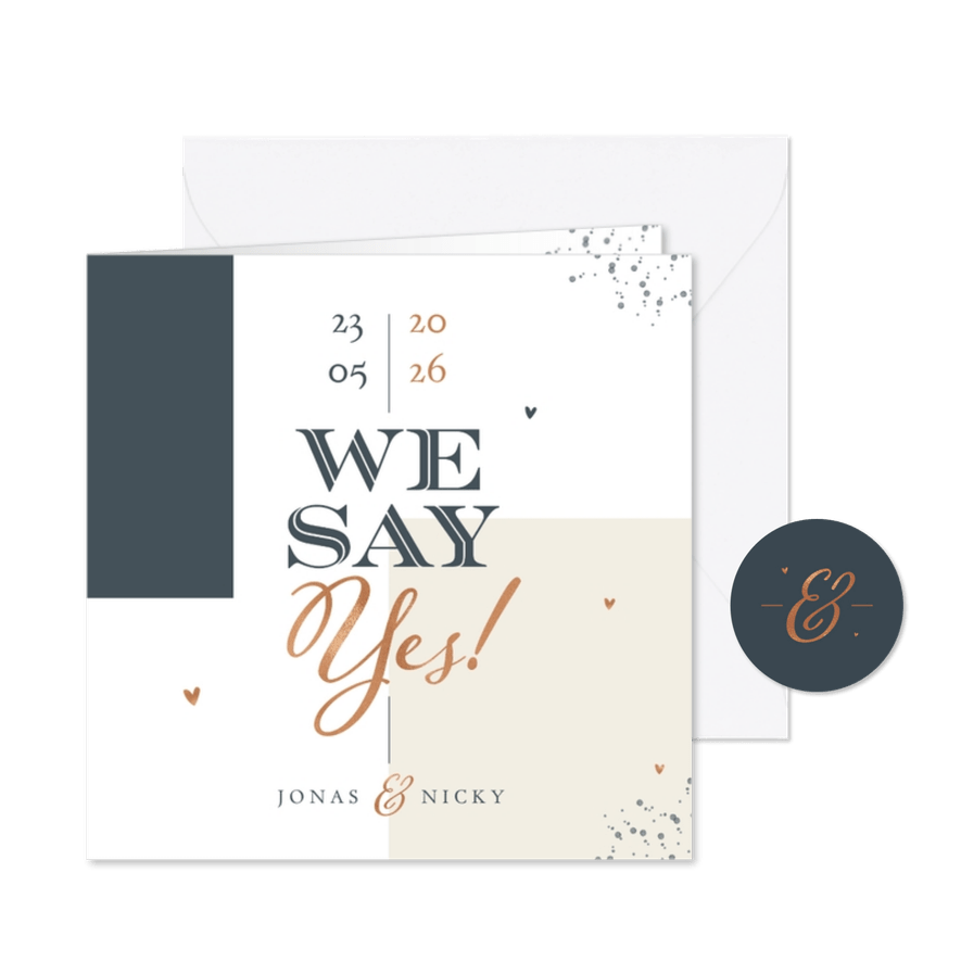 Hochzeitseinladung 'We say yes' grafisch - Karteneindruck