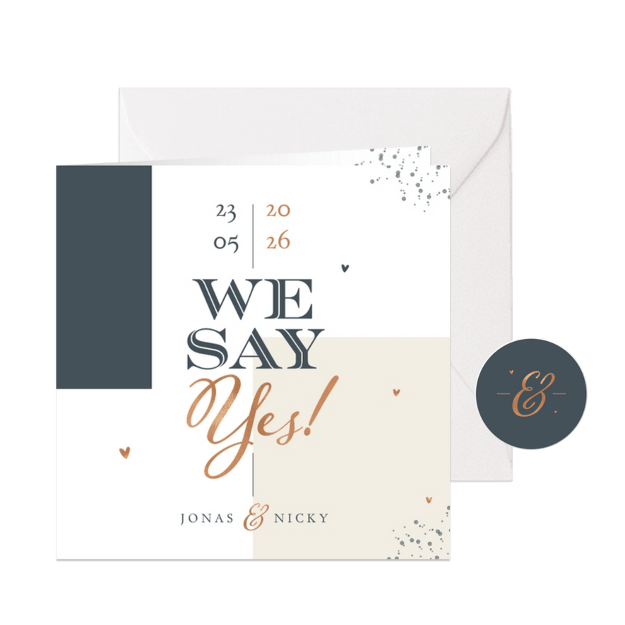 Hochzeitseinladung 'We say yes' grafisch - Karteneindruck
