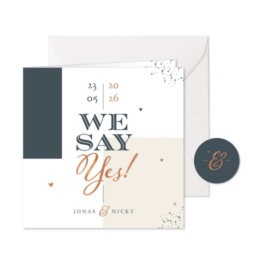 Hochzeitseinladung 'We say yes' grafisch - Karteneindruck
