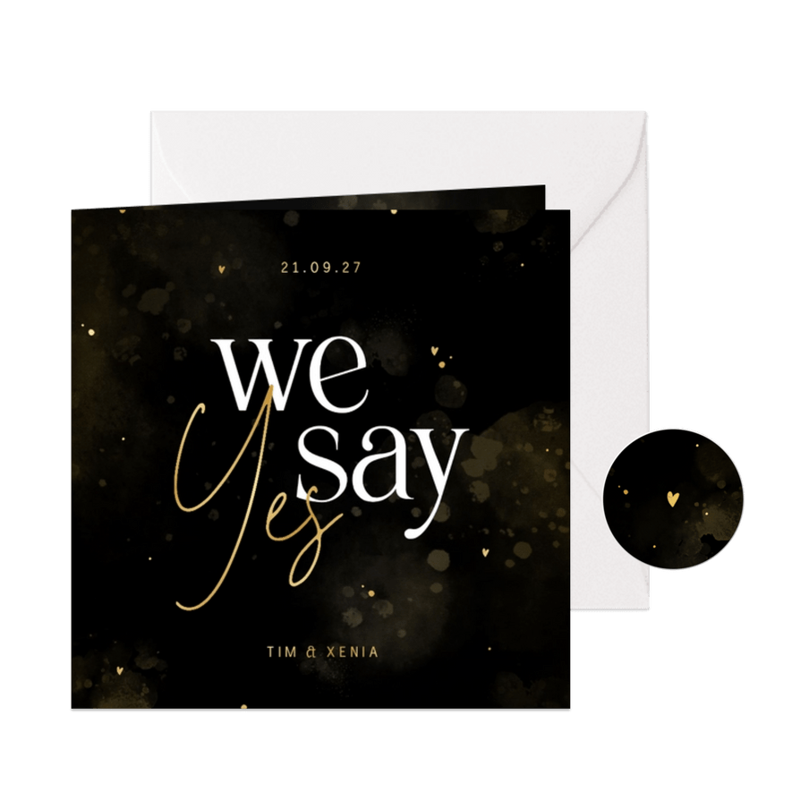 Hochzeitseinladung 'We say yes' schwarz-gold - Karteneindruck
