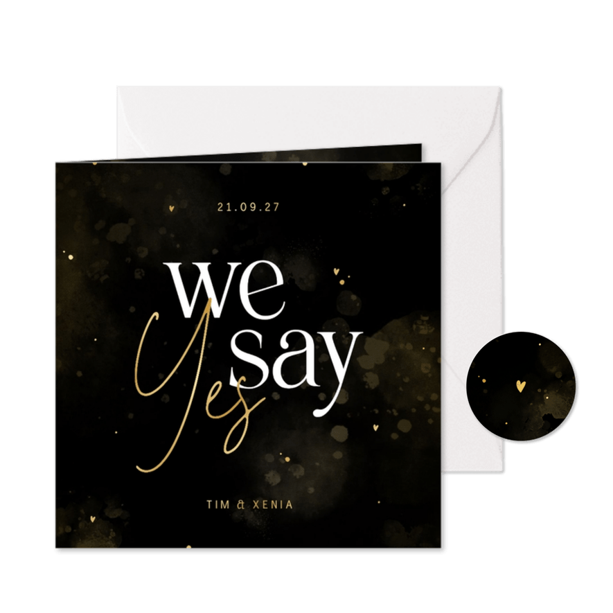 Hochzeitseinladung 'We say yes' schwarz-gold - Karteneindruck
