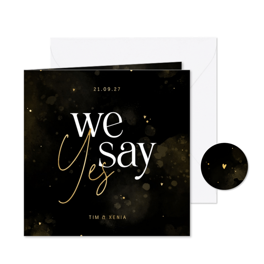 Hochzeitseinladung 'We say yes' schwarz-gold - Karteneindruck
