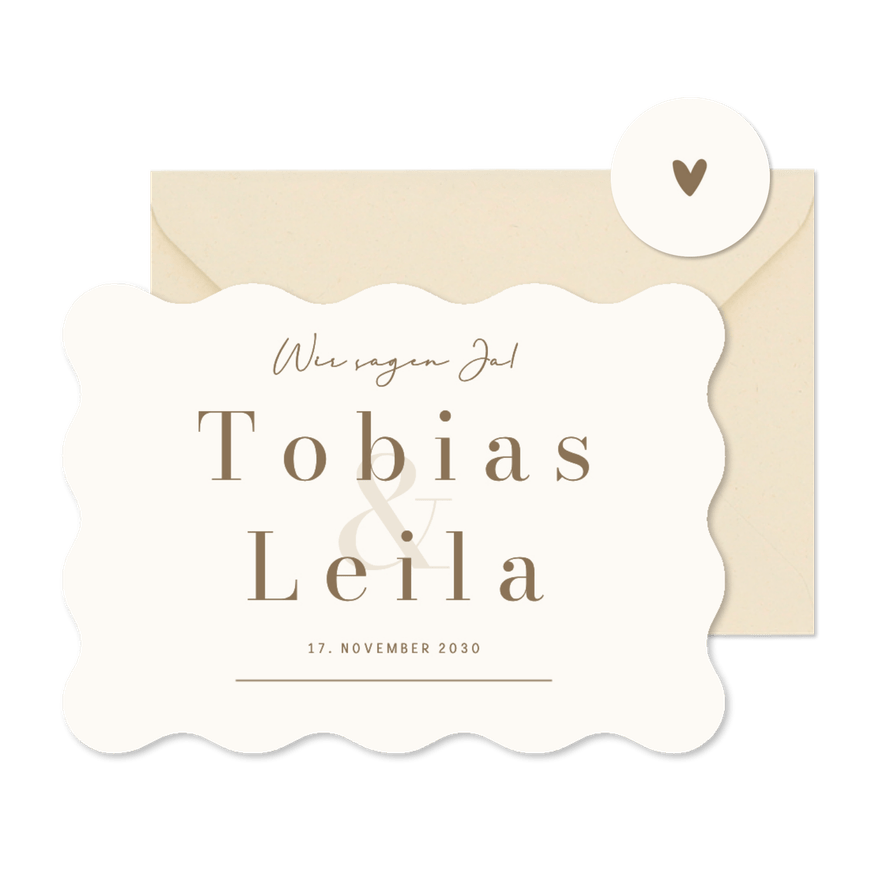 Hochzeitseinladung Wellenkarte Beige Ampersand - Karteneindruck
