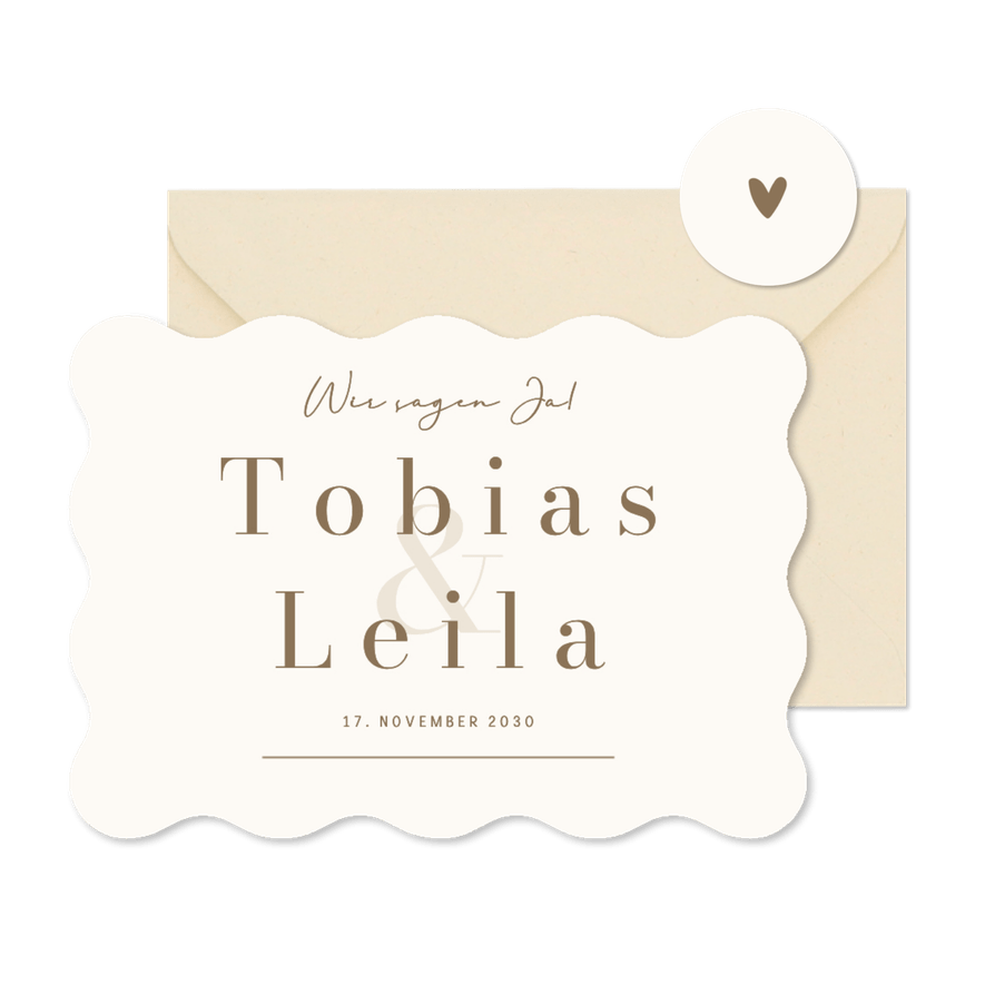 Hochzeitseinladung Wellenkarte Beige Ampersand - Kartenvorschau