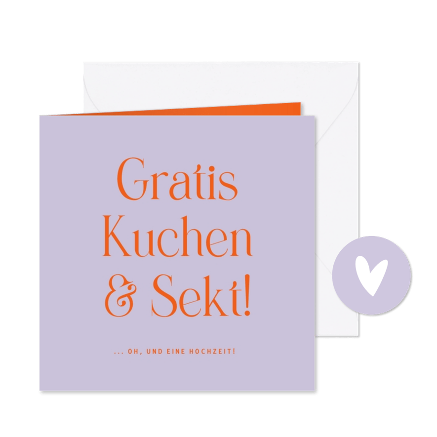 Hochzeitseinladung witzig 'Kuchen & Sekt' - Kartenvorschau
