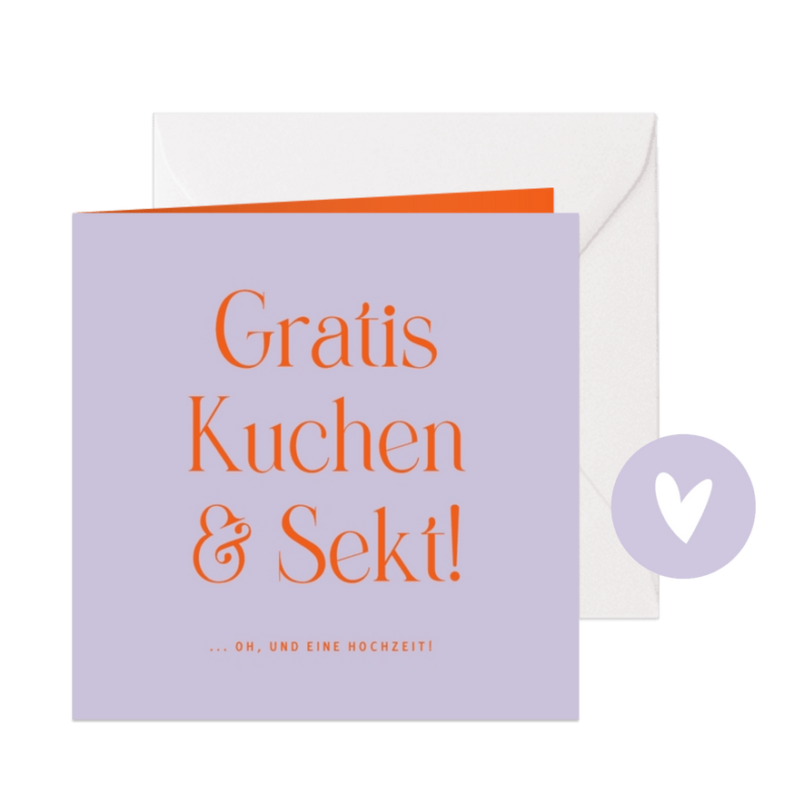 Hochzeitseinladung witzig 'Kuchen & Sekt' - Karteneindruck
