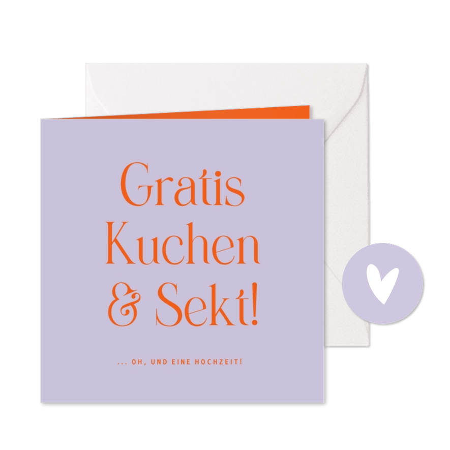 Hochzeitseinladung witzig 'Kuchen & Sekt' - Karteneindruck
