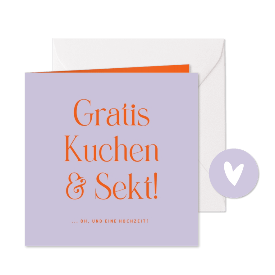 Hochzeitseinladung witzig 'Kuchen & Sekt' - Karteneindruck
