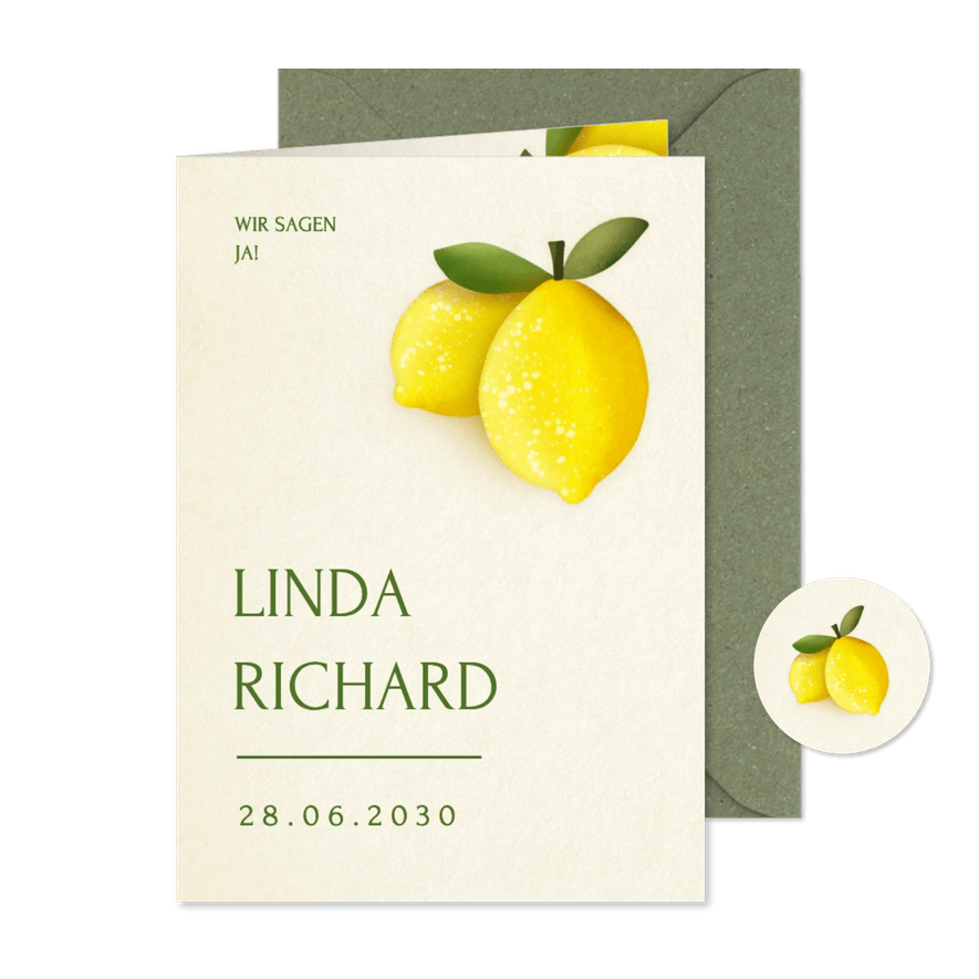Hochzeitseinladung Zitronen auf Beige Sommer - Karteneindruck

