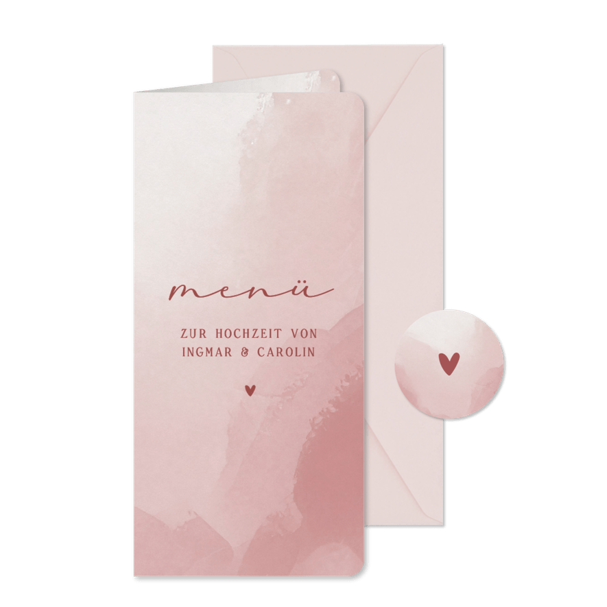 Hochzeitsfeier Menükarte altrosa Aquarell - Karteneindruck

