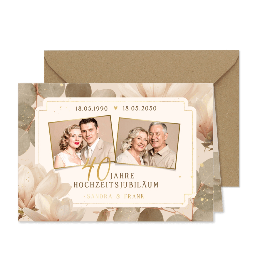 Hochzeitsjubiläum 40 Jahre Fotocollage Vintage Ticket - Karteneindruck
