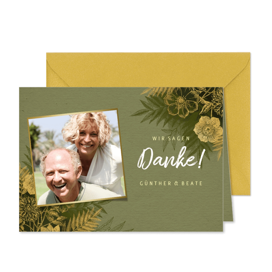 Hochzeitsjubiläum Danksagung Foto & Blumen - Karteneindruck