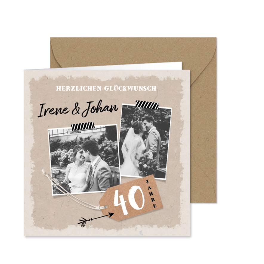 Hochzeitsjubiläum Glückwunschkarte mit Fotos 40 Jahre - Karteneindruck