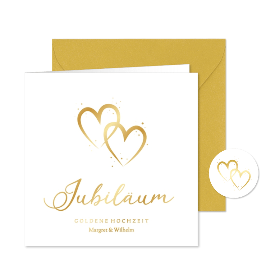 Hochzeitsjubiläum goldene Herzen Einladungskarte 50 Jahre - Karteneindruck