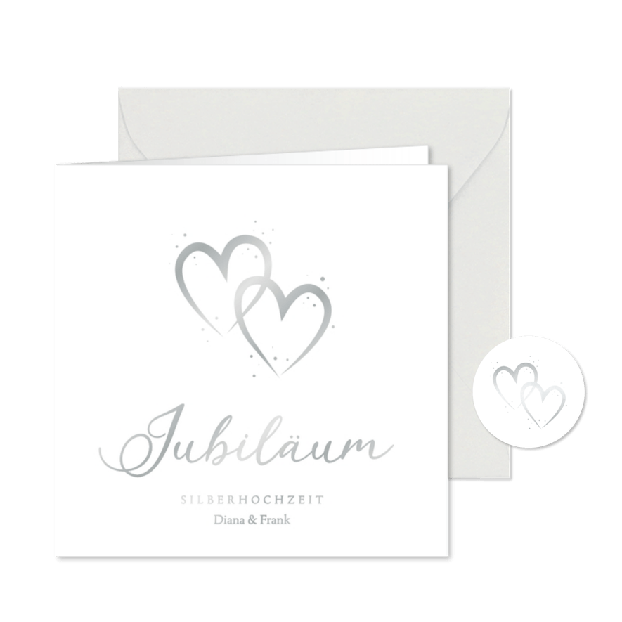 Hochzeitsjubiläum silberne Herzen Silberhochzeit Einladung - Karteneindruck