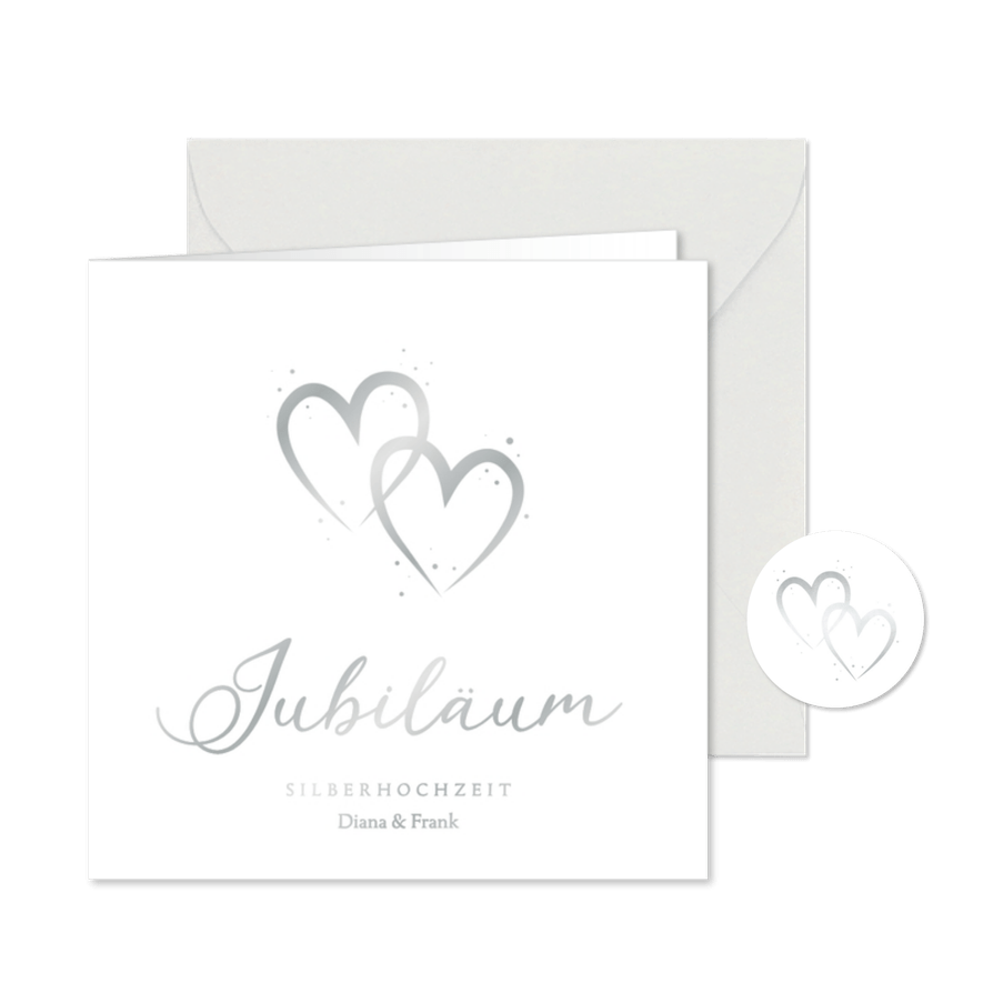 Hochzeitsjubiläum silberne Herzen Silberhochzeit Einladung - Karteneindruck